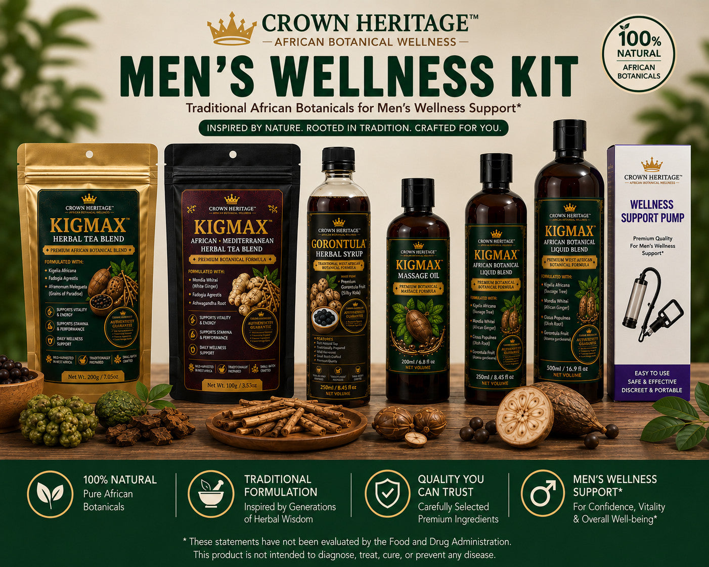Men’s Wellness Kit Herbal Tea Tonic Massage Oil Syrup Botanical Bundle| 3kg| DHL